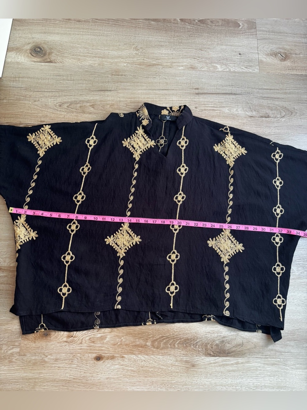 Black Oversized Tunic Top with Gold Embroidered Motifs - Picture 6 of 7